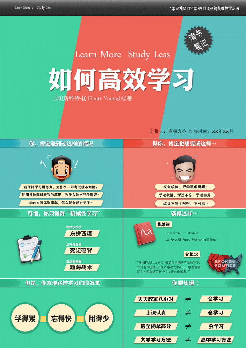 如何高效学习读书笔记PPT作品