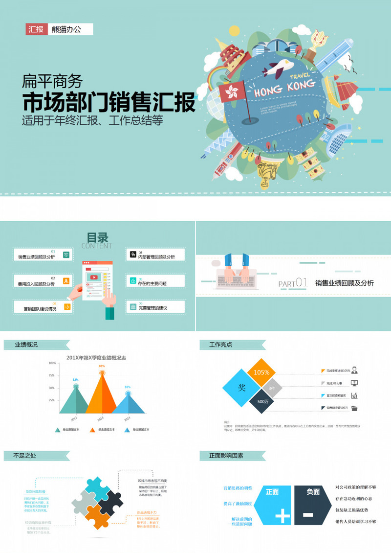 扁平化市场部销售工作汇报PPT模板