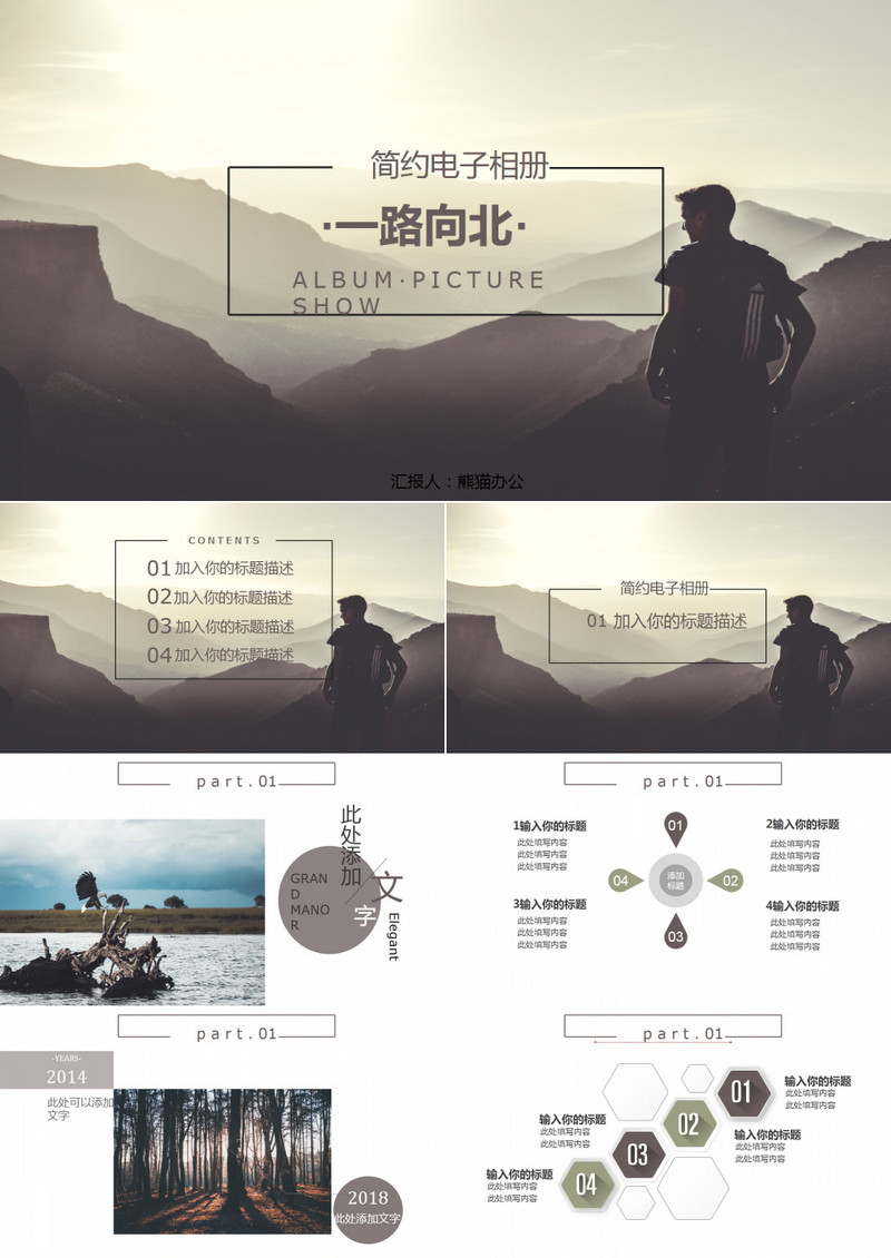 一路向北简约电子相册PPT模板