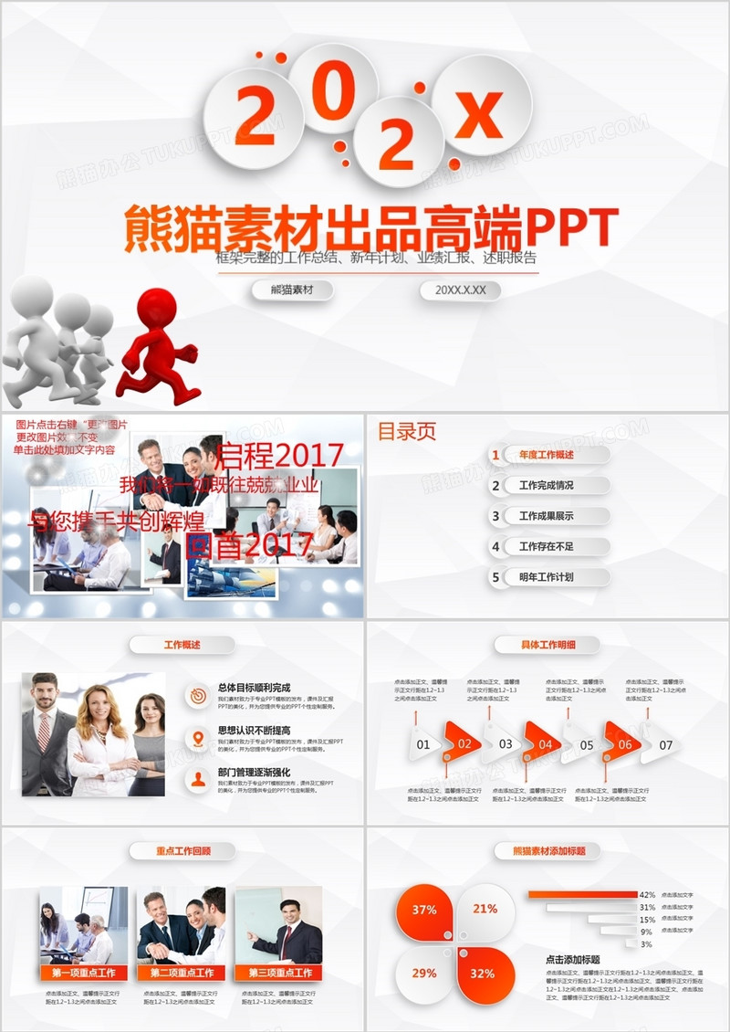 橙色工作总结述职报告PPT模板