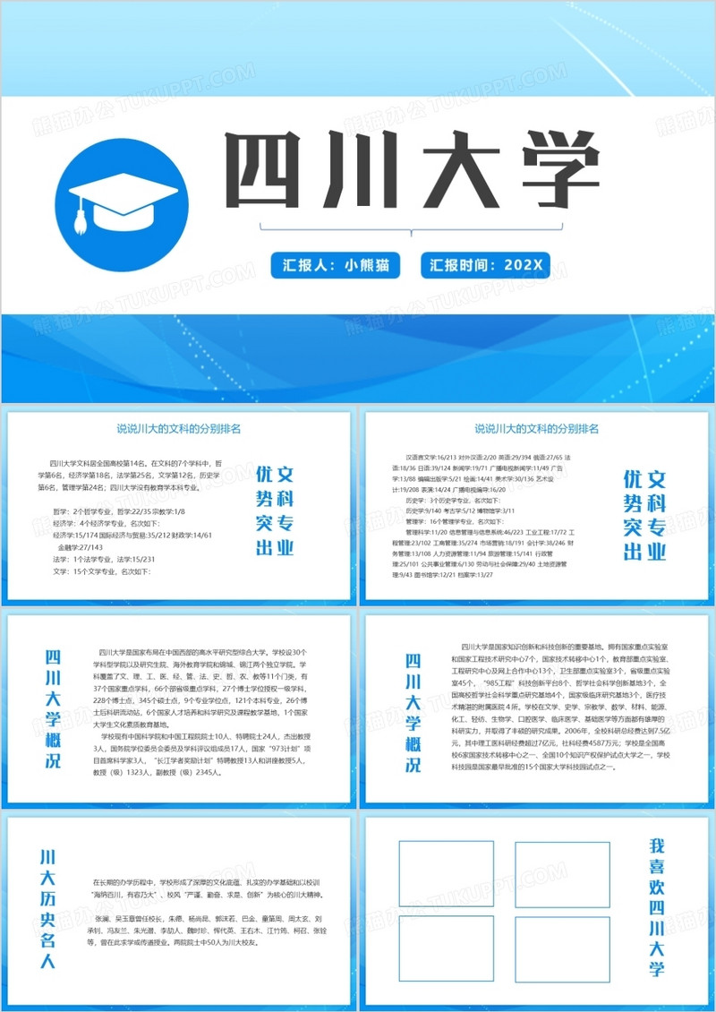 蓝色简约风四川大学介绍PPT模板