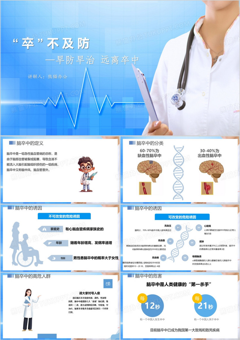 蓝色简约脑卒中疾病科普PPT模板