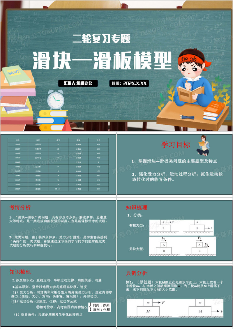 绿色简约滑块滑板模型PPT模板