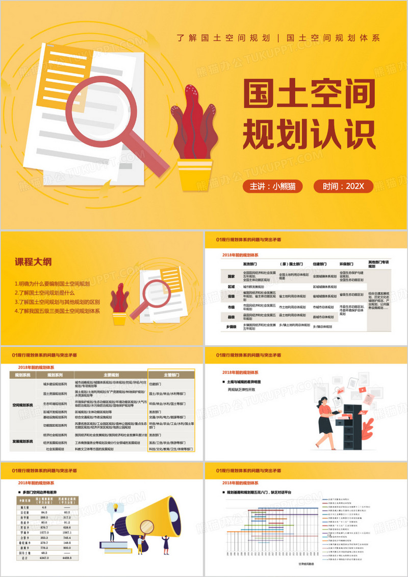 黄色简约风国土空间规划认识PPT模板