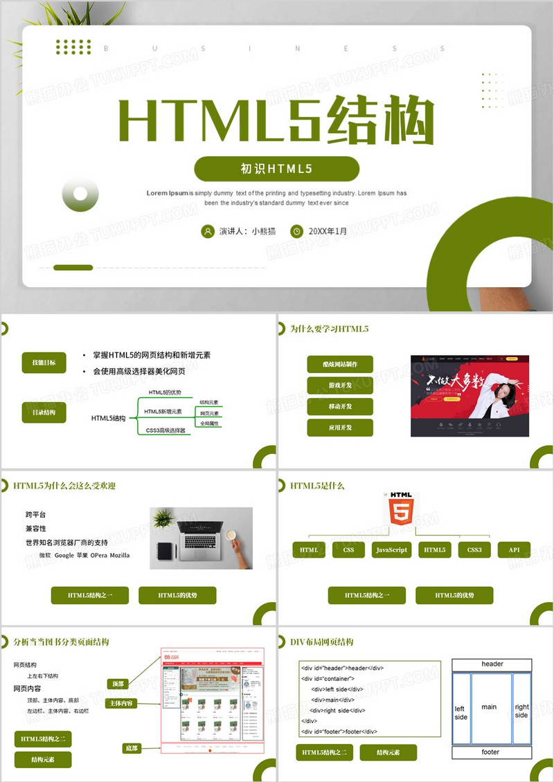 认识HTML5结构PPT模板