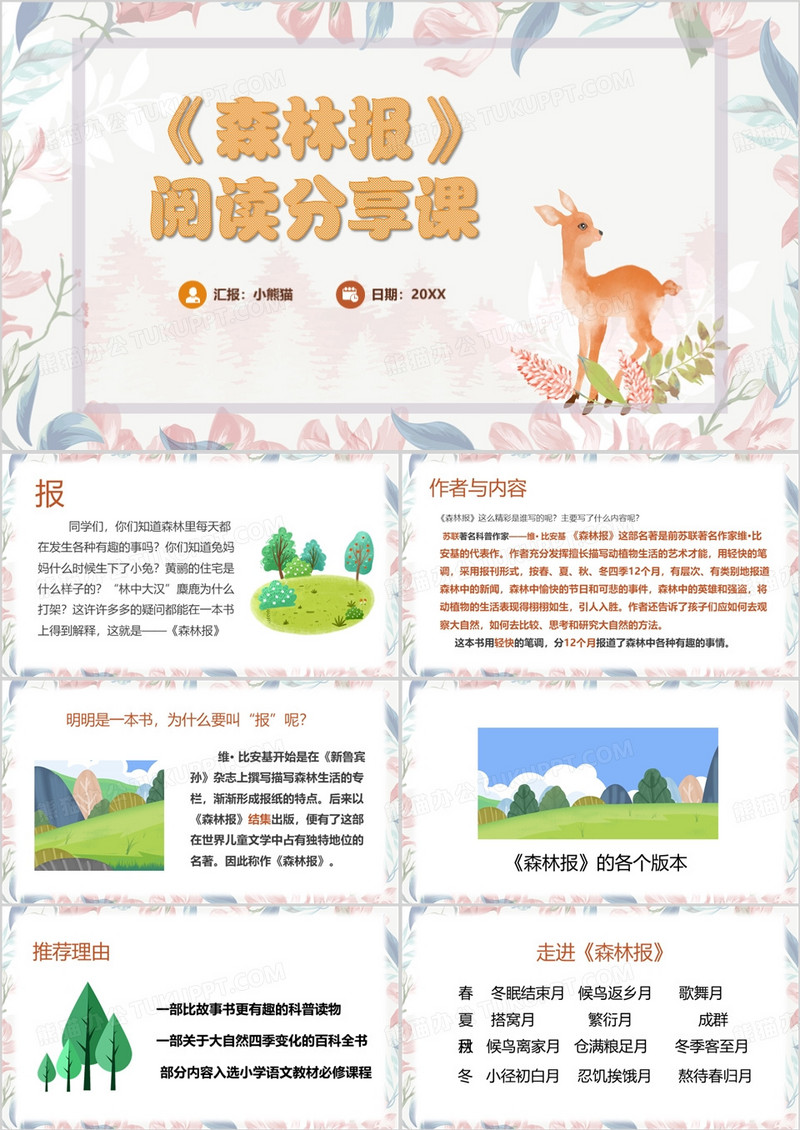 清新风森林报阅读分享公开课PPT模板