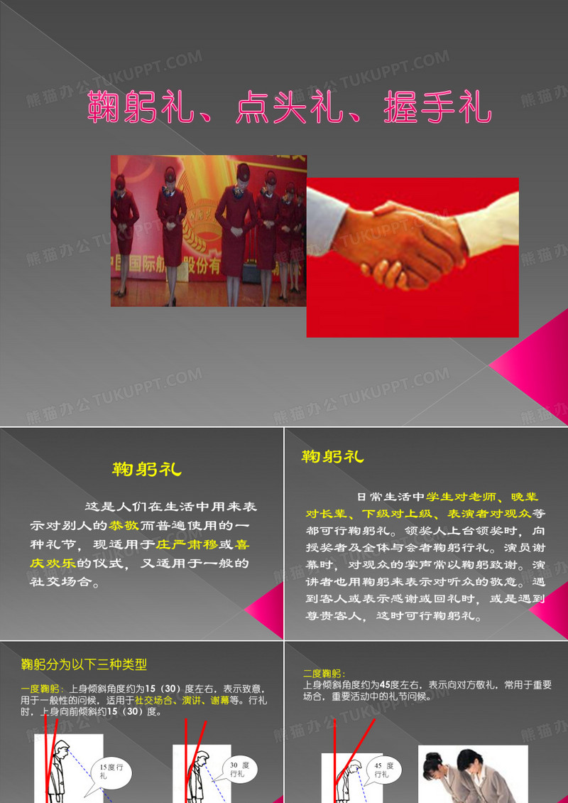 鞠躬礼、点头礼、握手礼