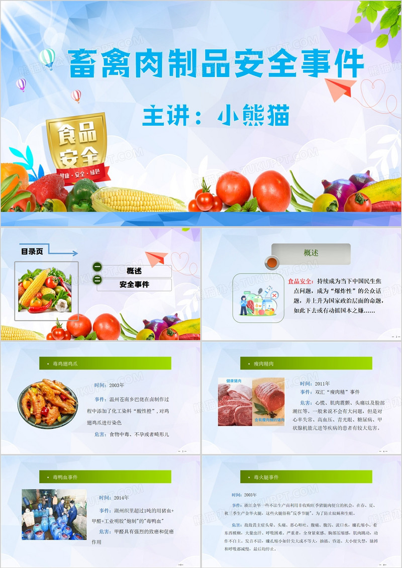蓝色简约风畜禽肉制品安全事件PPT模板