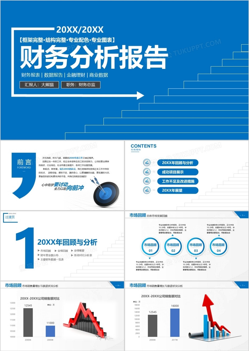 蓝色商务汇报财务分析报告PPT模板