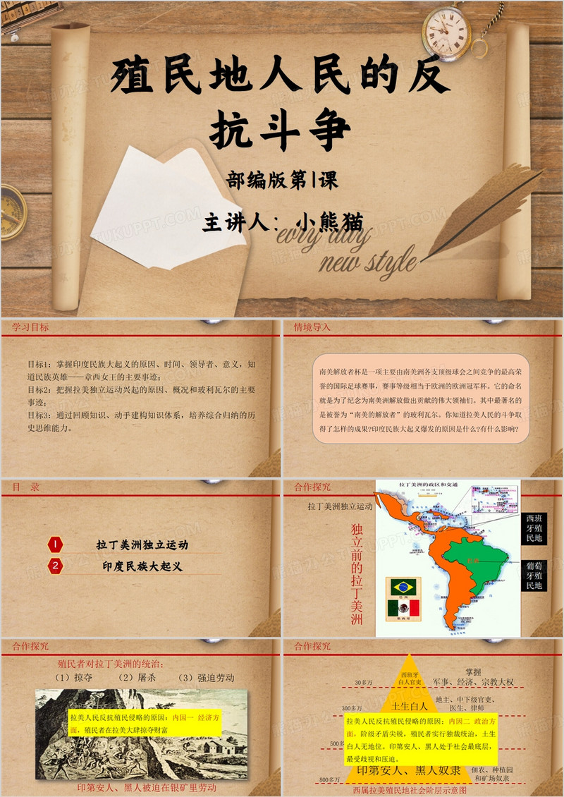 棕色简约风殖民地人民的反抗斗争PPT模板