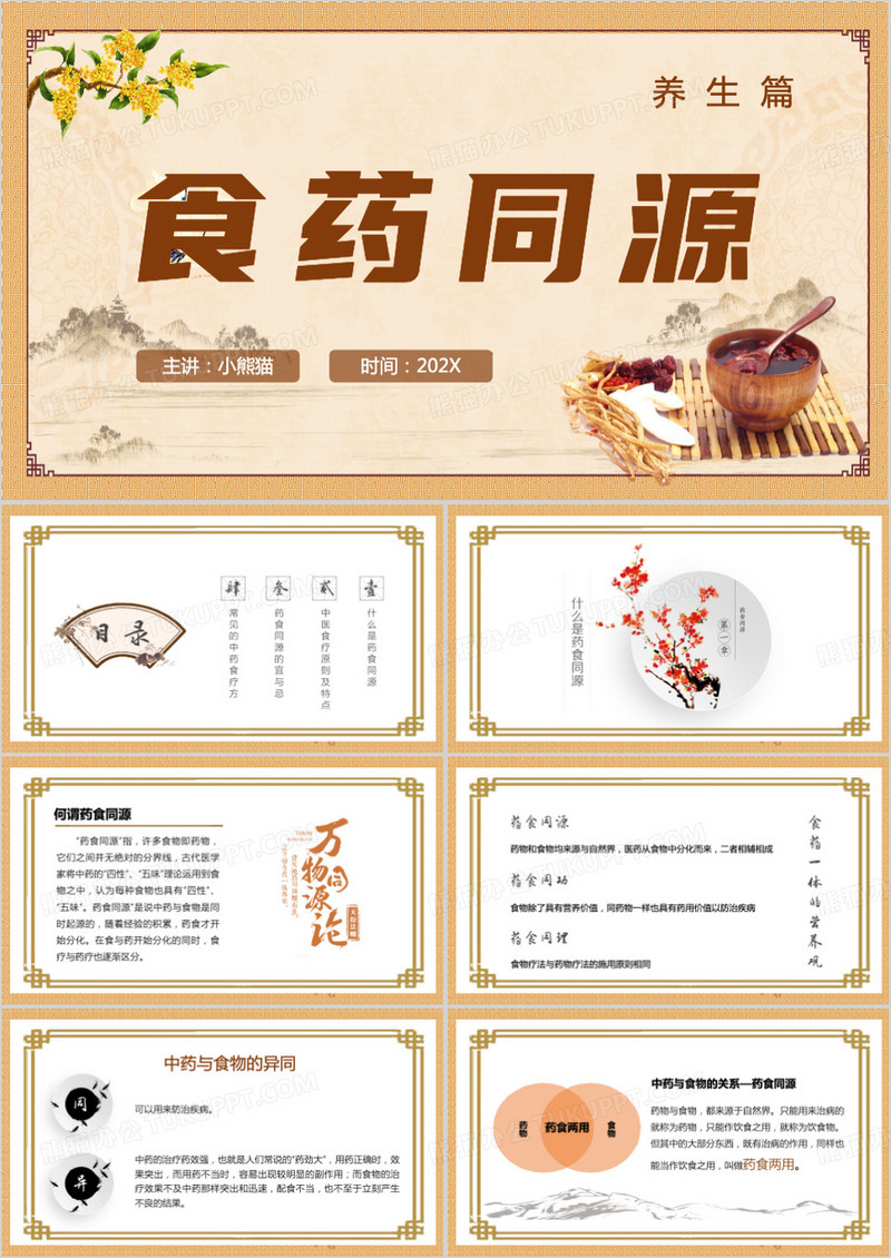 黄色中国风食药同源PPT模板