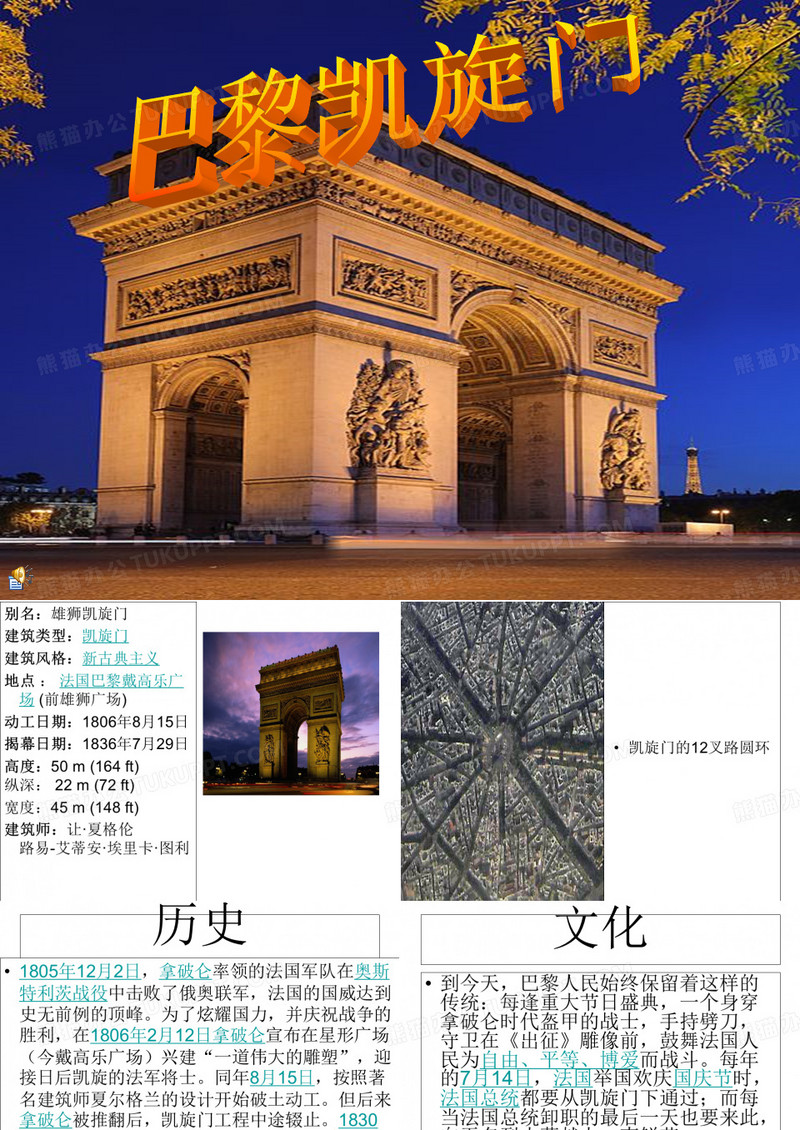 法国巴黎凯旋门介绍PPT课件