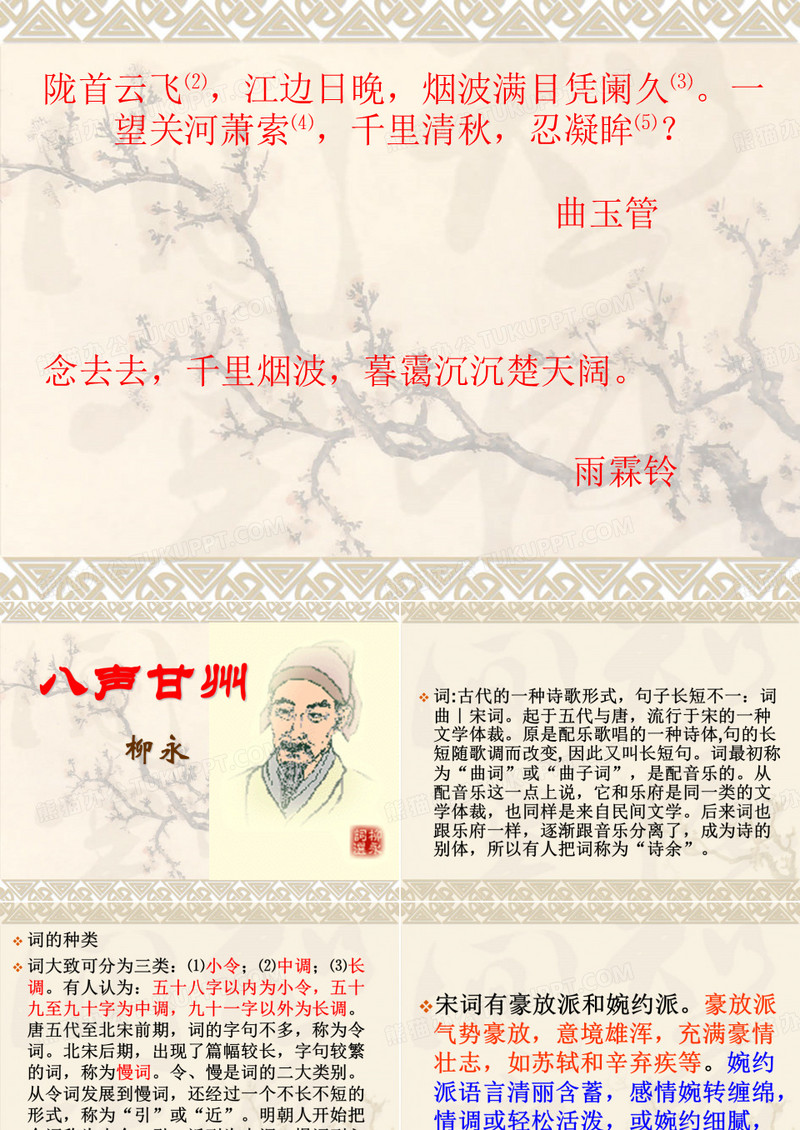 古诗鉴赏柳永八声甘州课件..