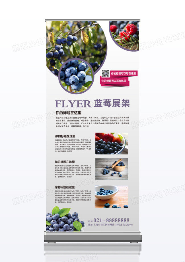简约创意水果蓝莓x展架易拉宝