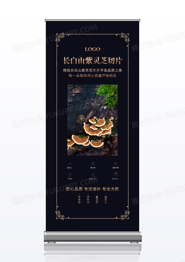 黑金风格长白山灵芝保健药品宣传促销x展架