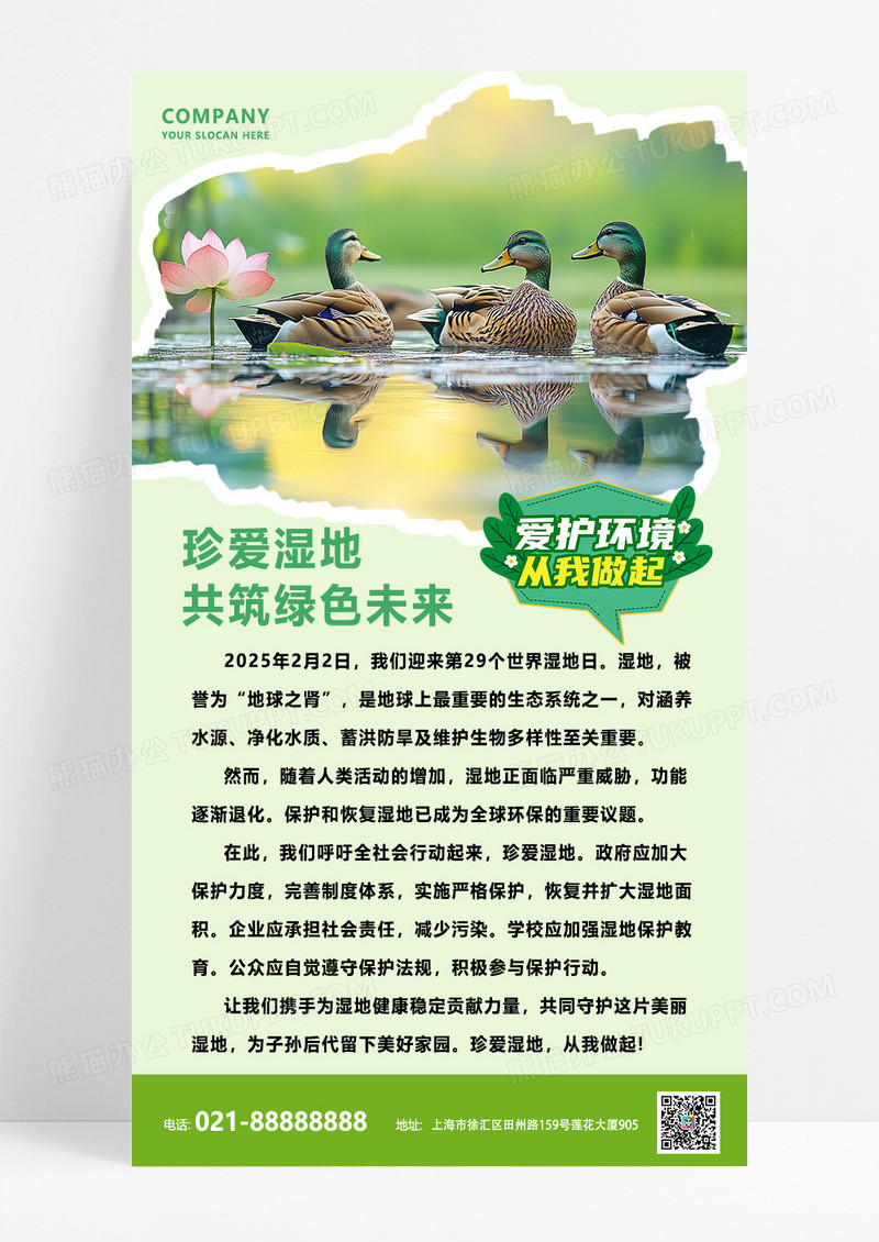 绿色简约大气2025世界湿地日海报宣传