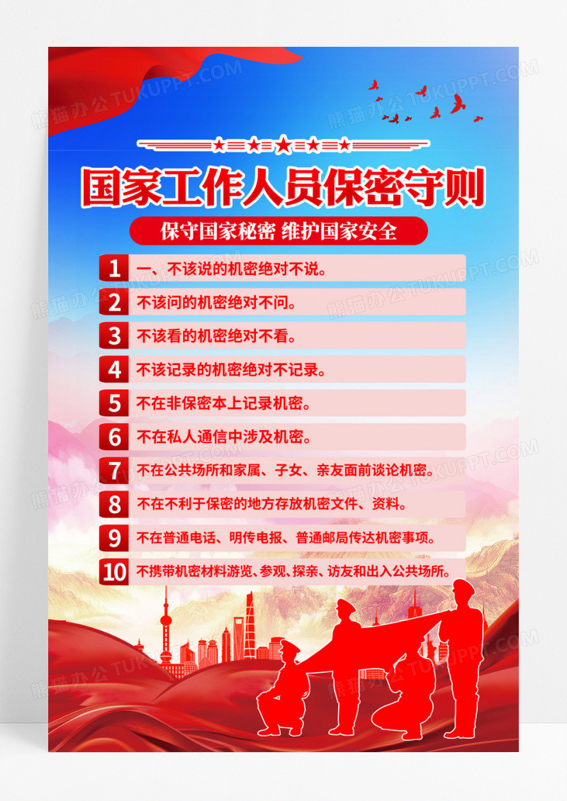 蓝色简约国家工作人员保密守则宣传海报
