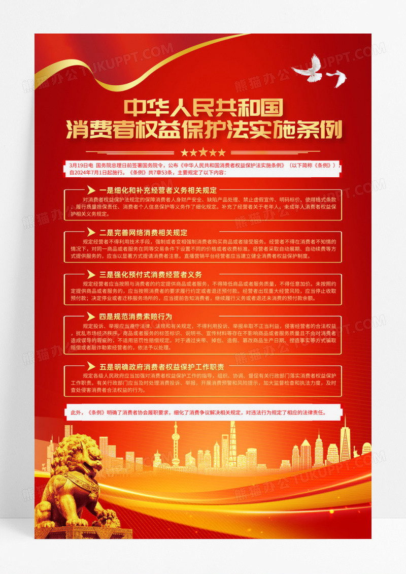 红色消费者权益保护法实施条例党建海报