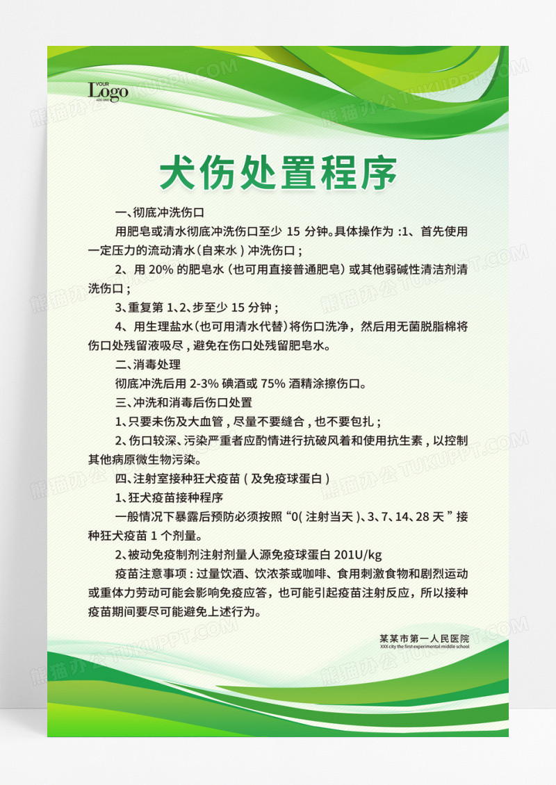绿色简约风格犬伤处置程序医院制度牌