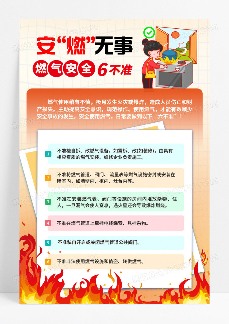 橙色简约燃气安全6不准海报