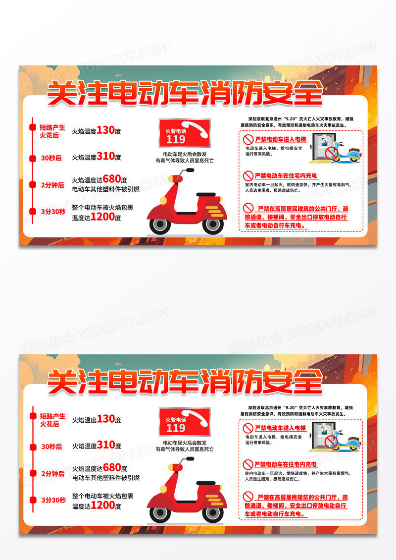 简约时尚电动车防火充电安全须知加强消防安全展板