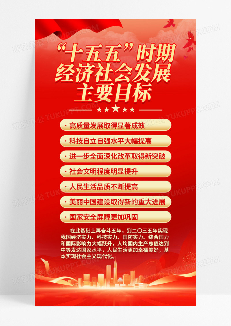 红金色大气党政党建二十届四中全会十五五发展目标海报