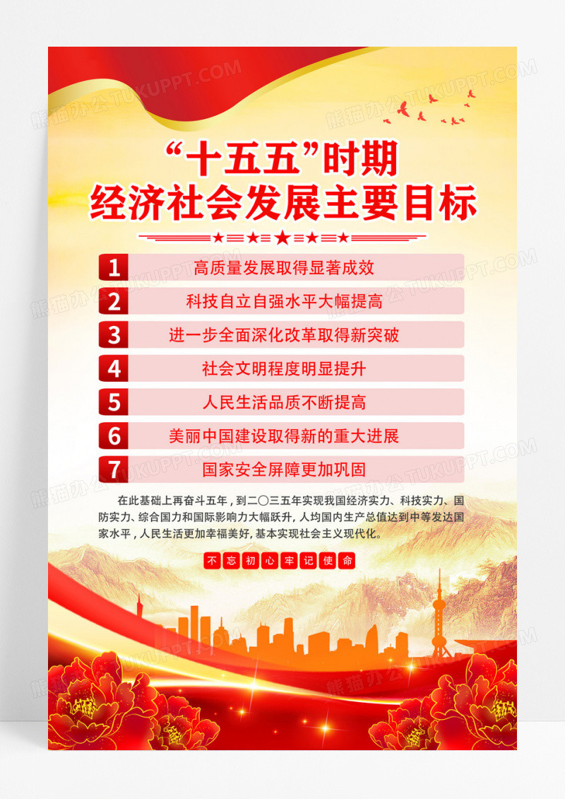 红色党政十五五时期经济社会发展主要目标党建海报