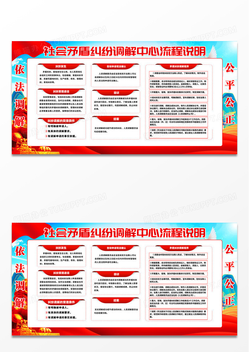 蓝色社会矛盾纠纷调解中心流程说明展板