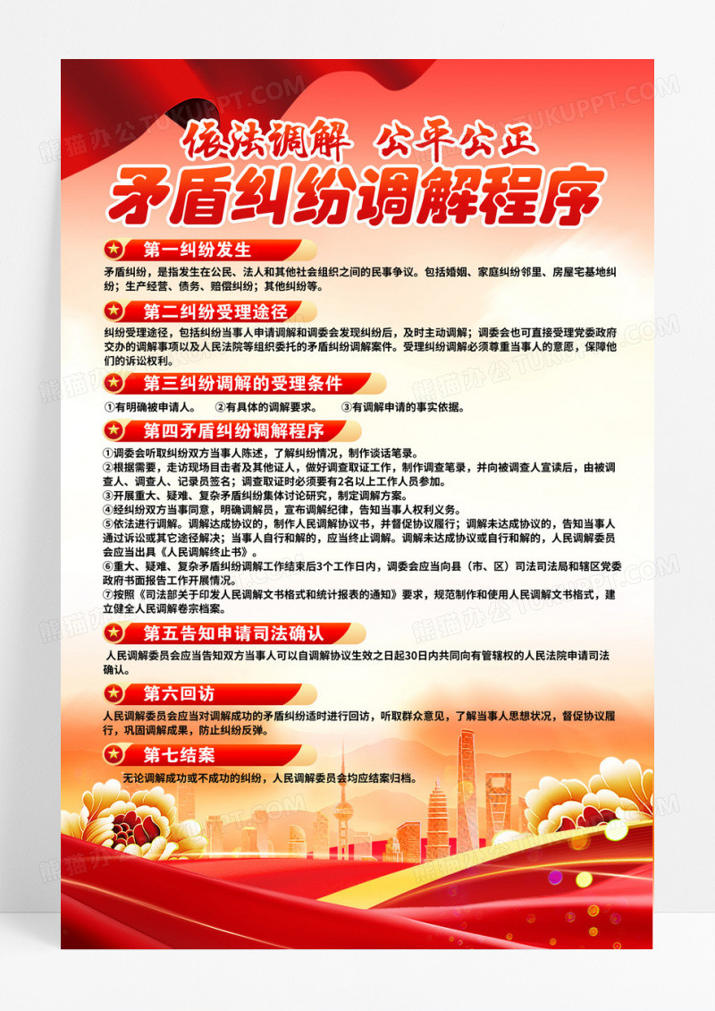 红色社会矛盾纠纷调解中心流程说明宣传海报