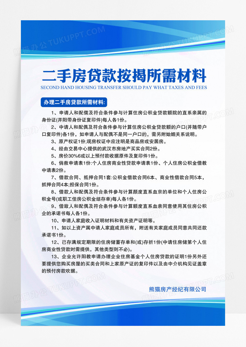 蓝色房产中介销售二手房贷款工作制度牌