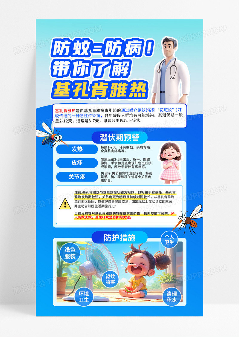 3D基孔肯雅热防蚊灭蚊医疗健康科普知识宣传手机海报