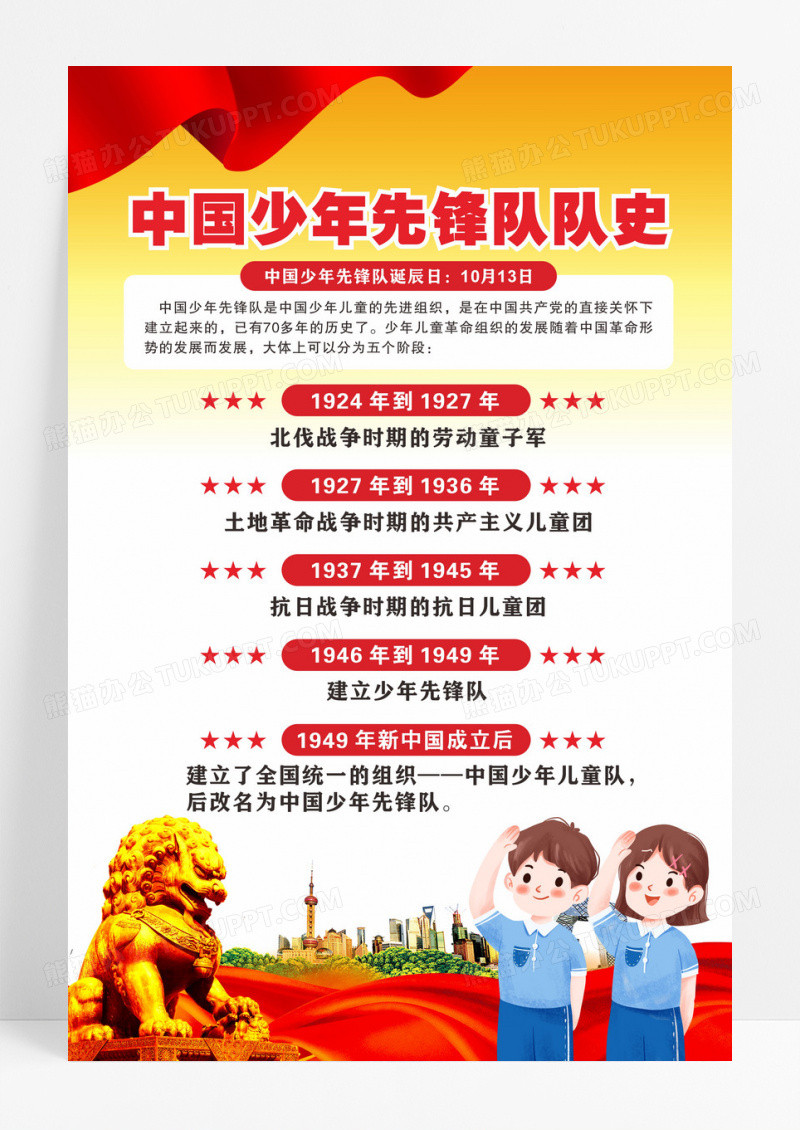 橙色竖版少先队队史宣传展板