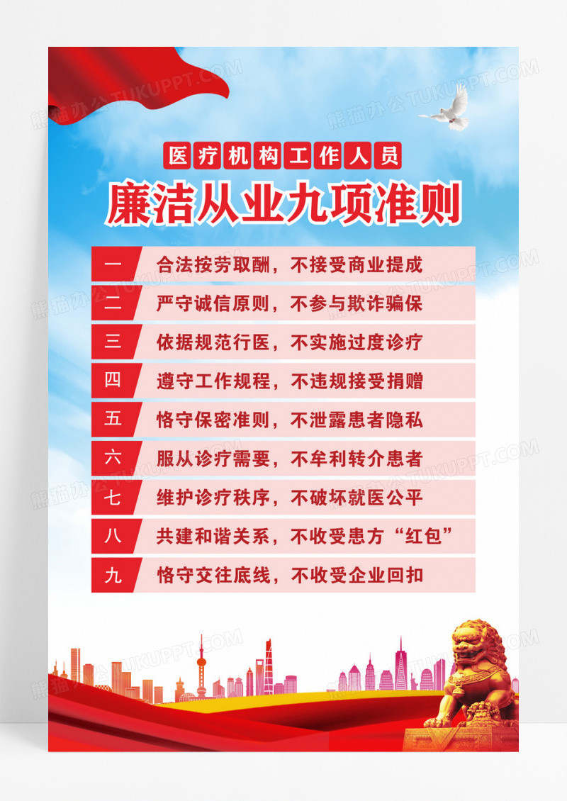 蓝色医疗从业者廉洁从业九项准则展板