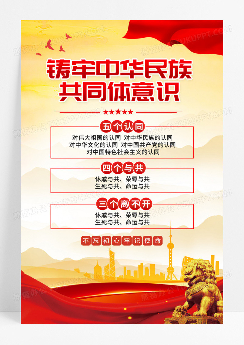 红色铸牢中华民族共同体意识民族团结海报