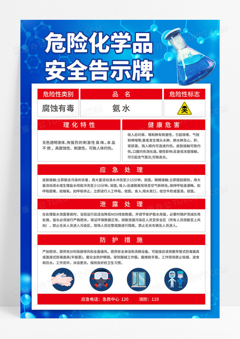 简约蓝色危险化学品安全告示牌海报设计