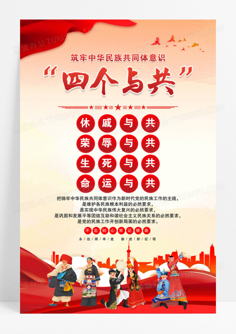 红色民族共同体意识四个与共海报