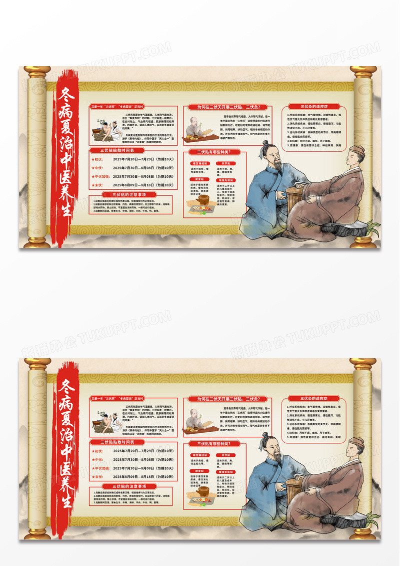 古风夏季中医养生保健三伏贴三伏贴医疗科普宣传栏展板