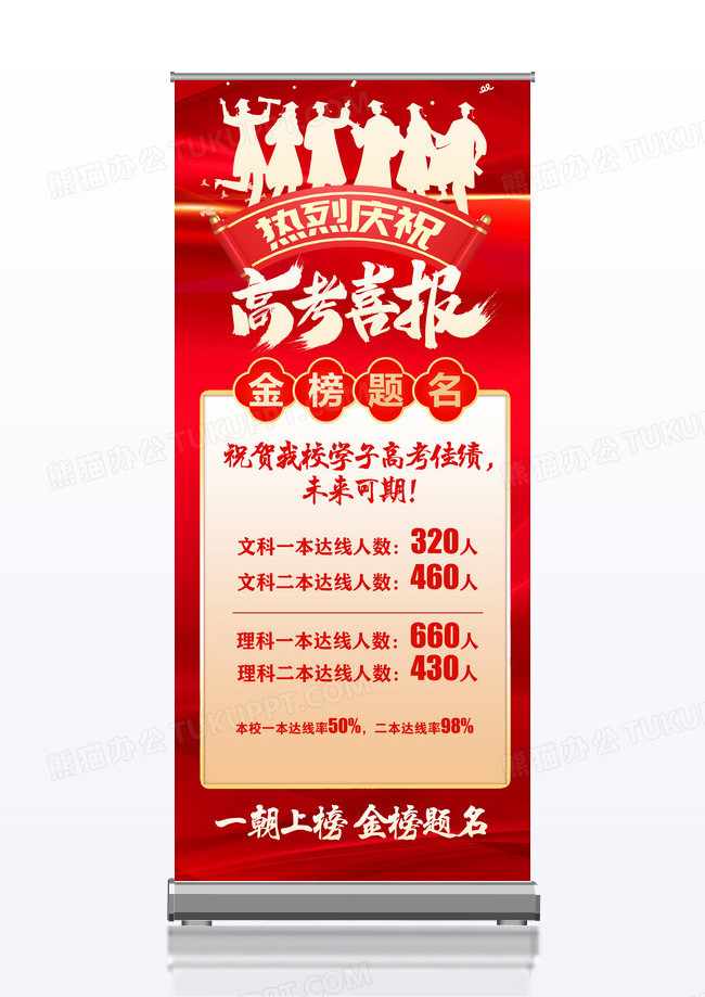 红色喜庆高考喜报宣传海报展架