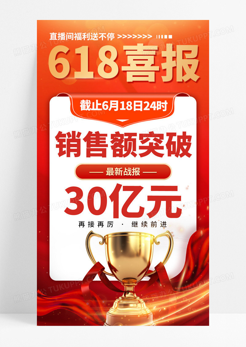 红色渐变创新618喜报来袭奖杯手机海报