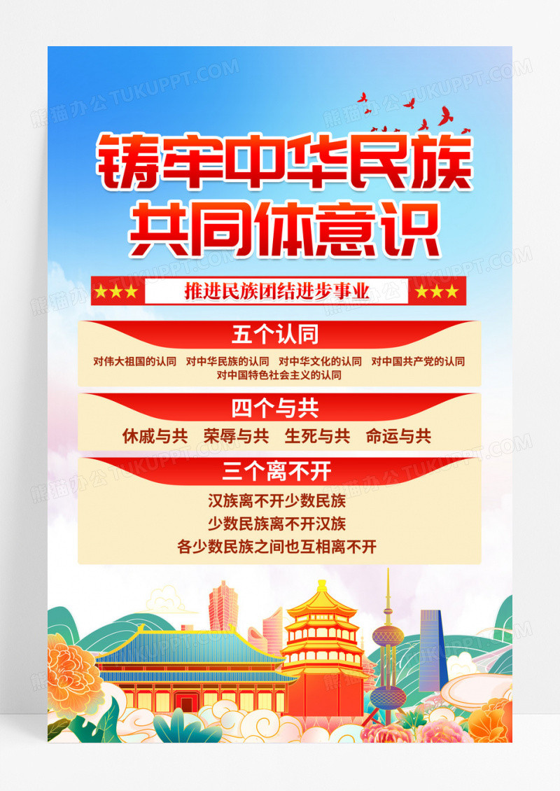 国潮风铸牢中华民族共同体意识民族团结海报