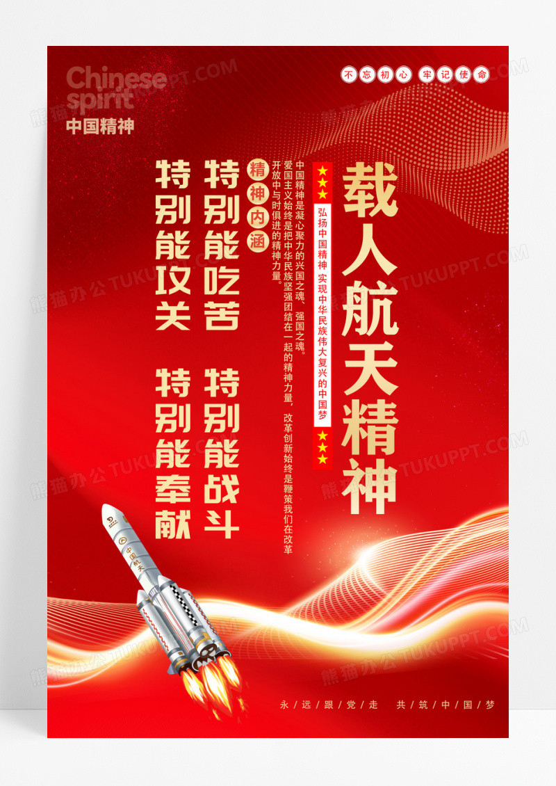 红色载人航天精神中国精神党建海报