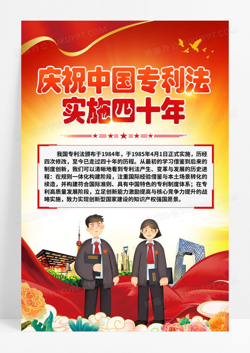 庆祝中国专利法实施四十年党建海报设计