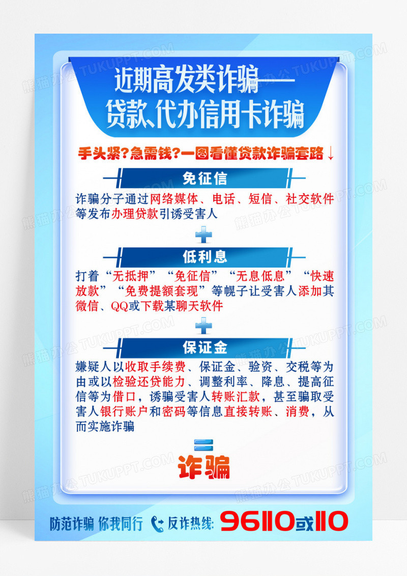 蓝色简约全民反诈贷款诈骗文案海报