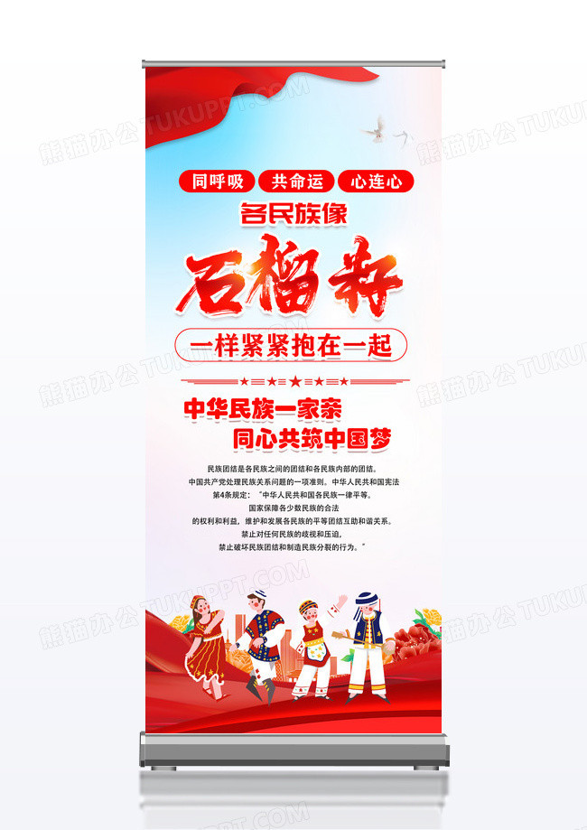 红色简约各民族要像石榴籽一样民族精神展架党政党建