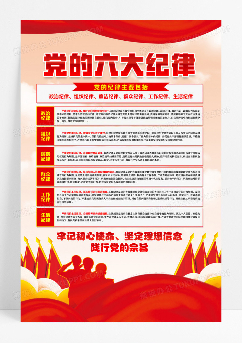 红色党建六大纪律党的六大纪律精神谱系展板展板设计