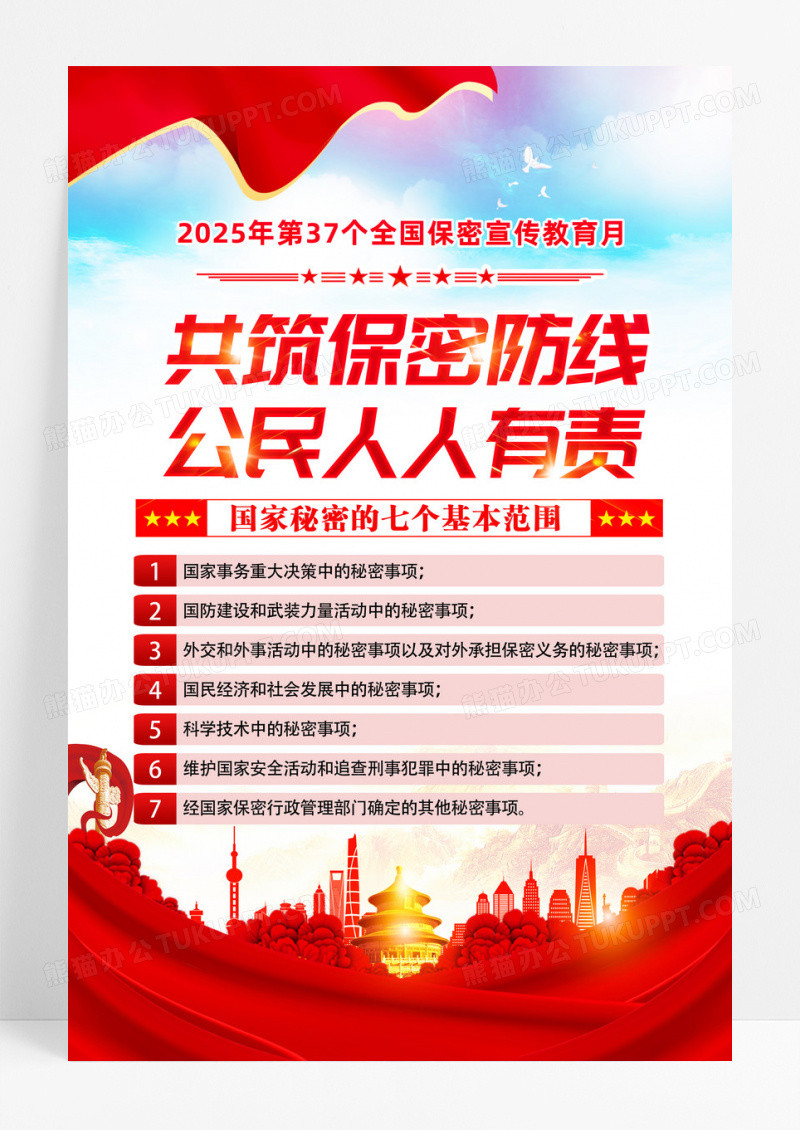 红色2025年全国保密宣传教育月宣传海报设计