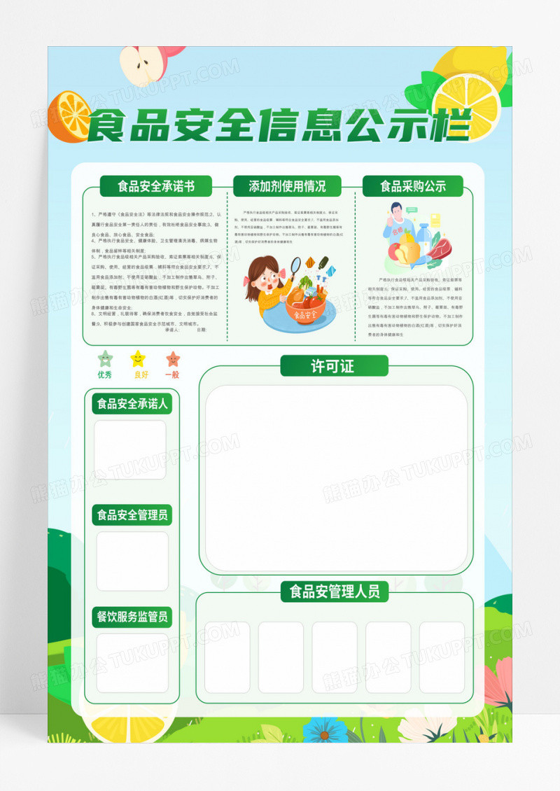 绿色卡通食品安全信息公示栏海报设计
