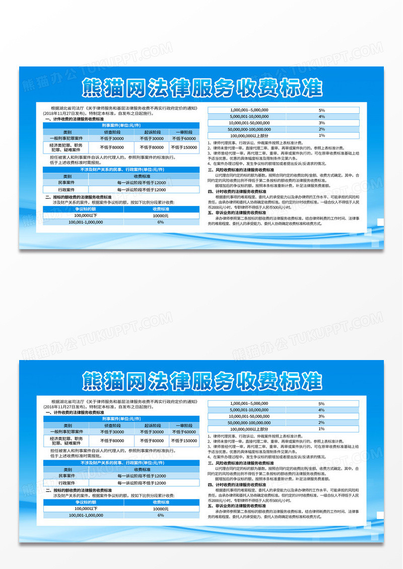 简约蓝色扁平化律师律所服务咨询收费标准展板背景法律