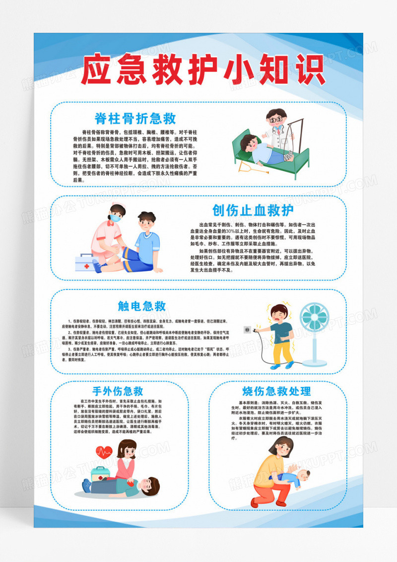 蓝色应急救护小知识漫画制度应急知识海报应急救护知识海报