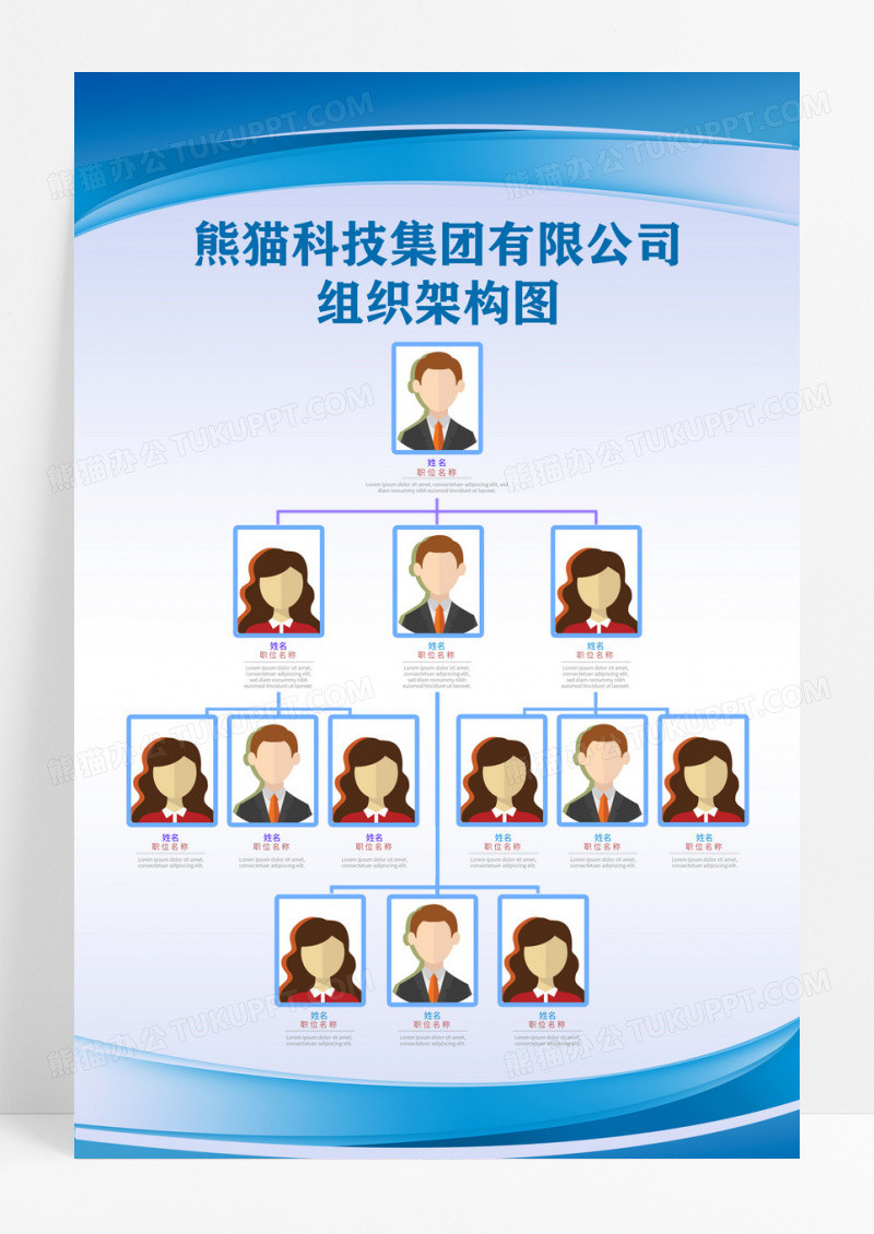 蓝色简约人员组织架构图海报
